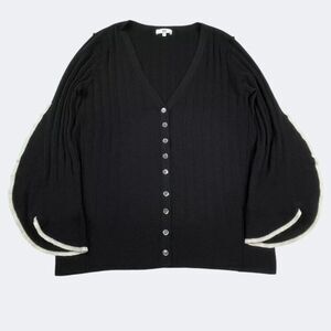 SOH Cashmere Wool Cardigan Black Ivory Flared Sleeve Button Soft Sweater MEDIUM